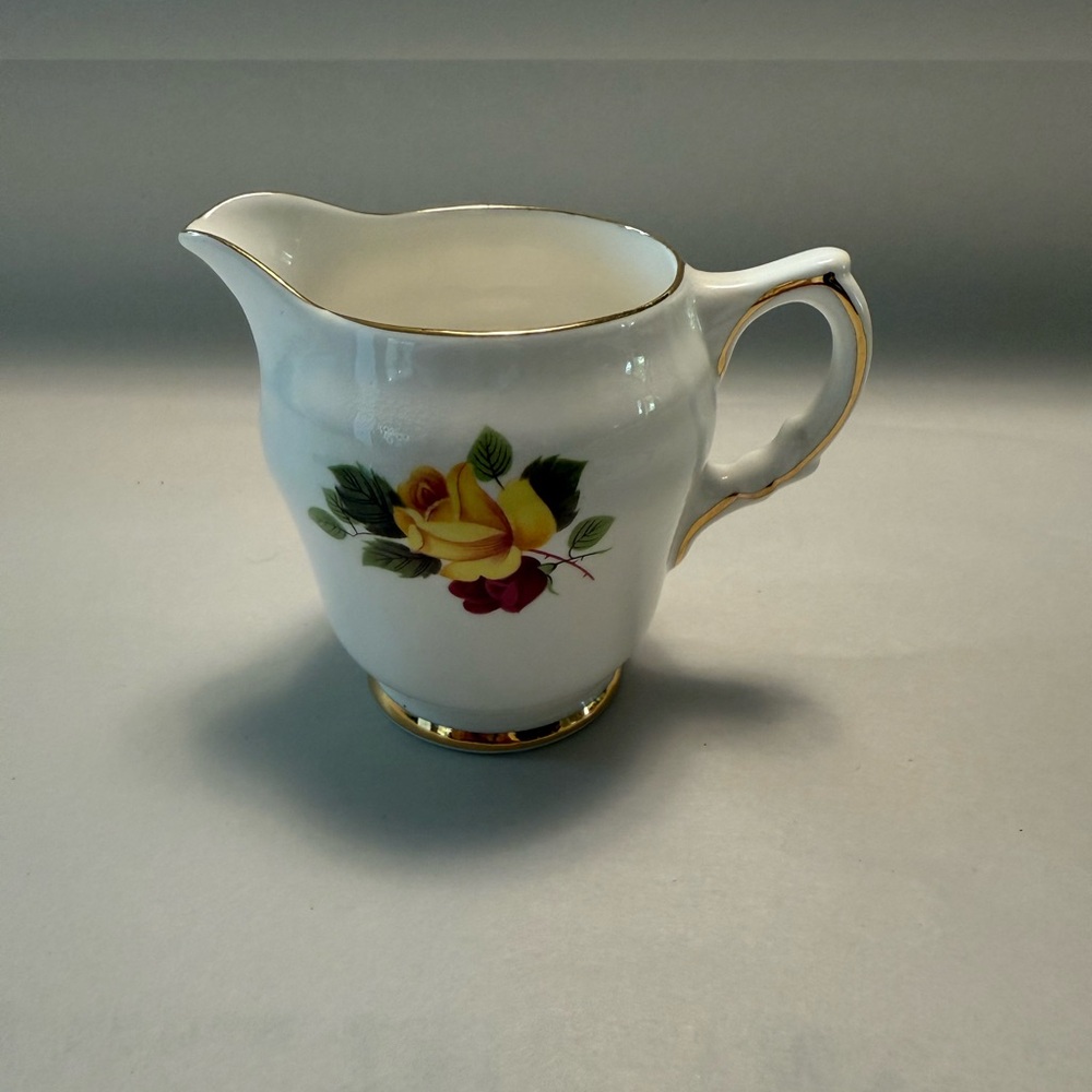 Delphine Bone China Floral Porcelain Creamer with Gold Accents